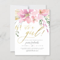 Blush Pink & Gold It's A Girl Floral Baby Shower