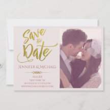 Blush Pink Gold Leaf Photo Save the Date
