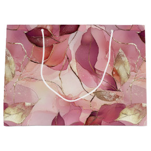 Blush Pink Gold Leaves Bridal Shower Large Gift Bag