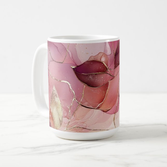 Blush Pink Gold Leaves  Coffee Mug (Front Left)