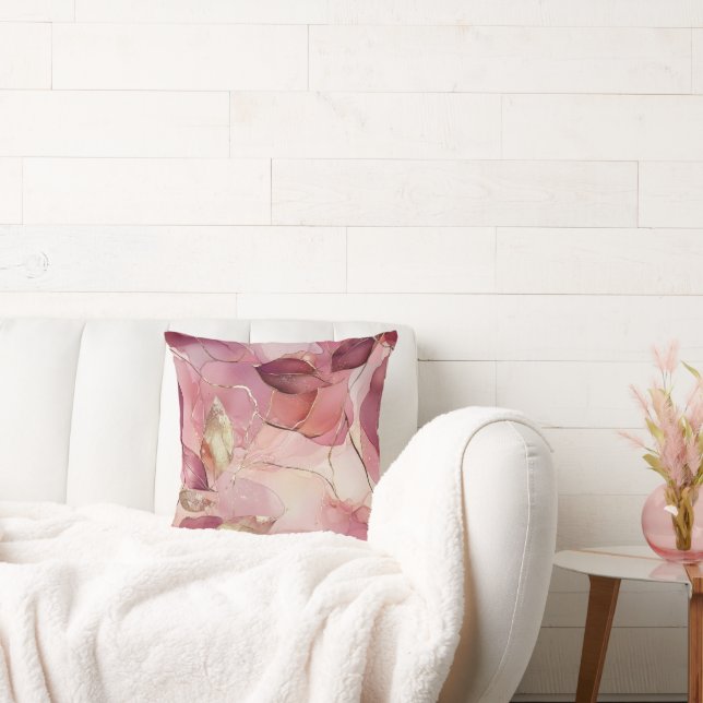 Blush Pink Gold Leaves   Cushion (Couch)