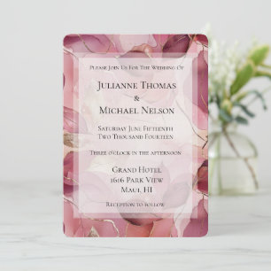 Blush Pink Gold Leaves Romantic Wedding Invitation