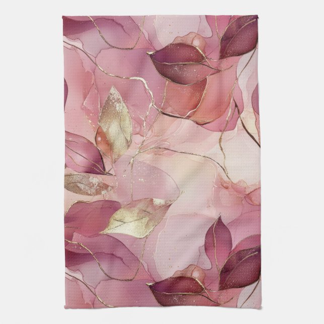 Blush Pink Gold Leaves  Tea Towel (Vertical)