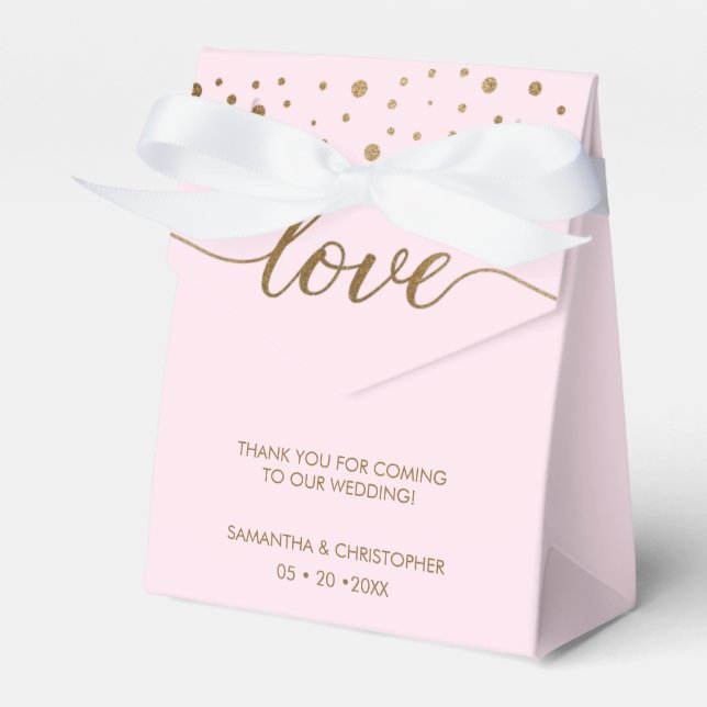 Blush Pink Gold Love Script Personalised Wedding F Favour Box (Front Side)