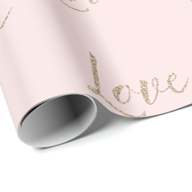 Blush Pink Gold Luxe Glitter Love   Wrapping Paper (Roll Corner)