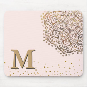 Blush Pink Gold Mandala Boho Monogrammed Initial Mouse Pad