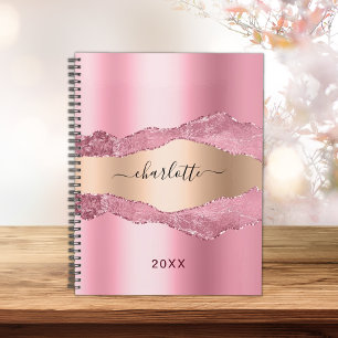 Blush pink gold metal agate marble name 2022 planner