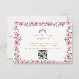 Blush Pink Gold Mis Quince Floral Quinceañera RSVP Card