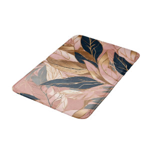Blush Pink Gold Modern Boho Leaves Collection Bath Mat