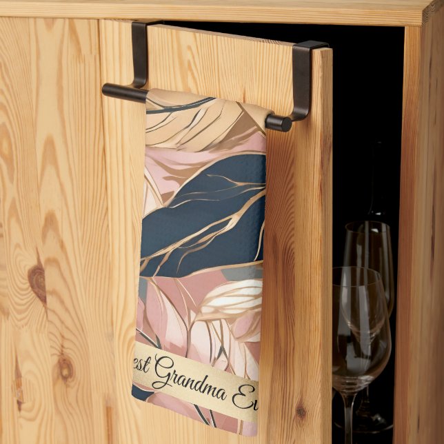 Blush Pink Gold Modern Boho Leaves Collection Tea Towel (Thirds Fold)