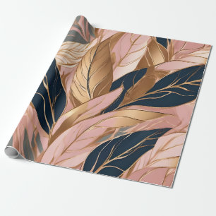 Blush Pink Gold Modern Boho Leaves Collection Wrapping Paper