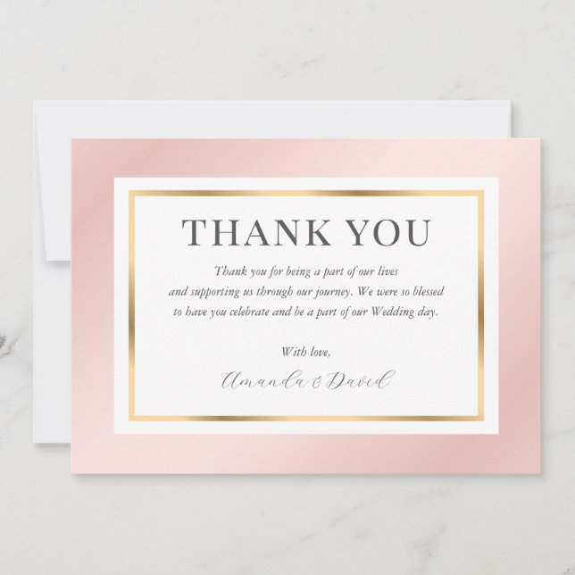 Blush Pink Gold Modern Elegant Script Minimalist Thank You Card (Front)