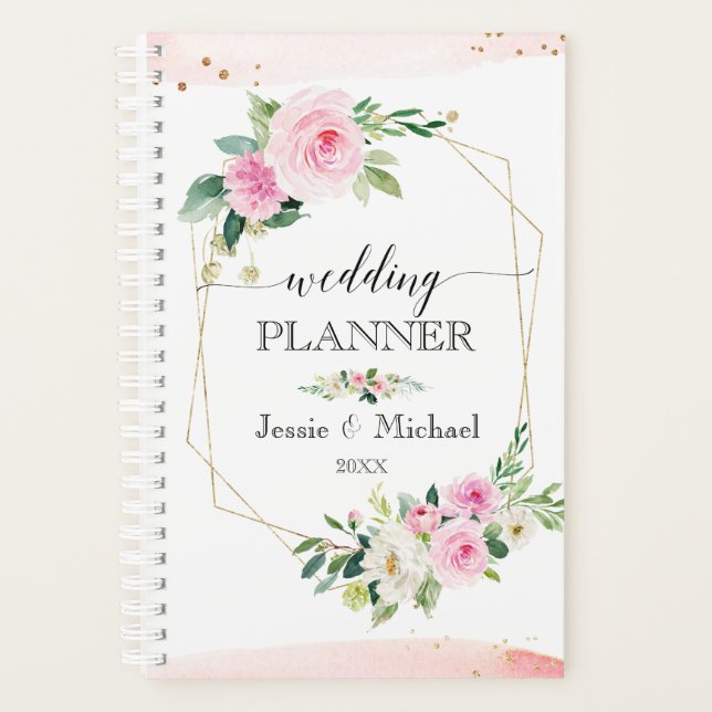 Blush Pink & Gold Modern Floral Wedding Planner (Front)