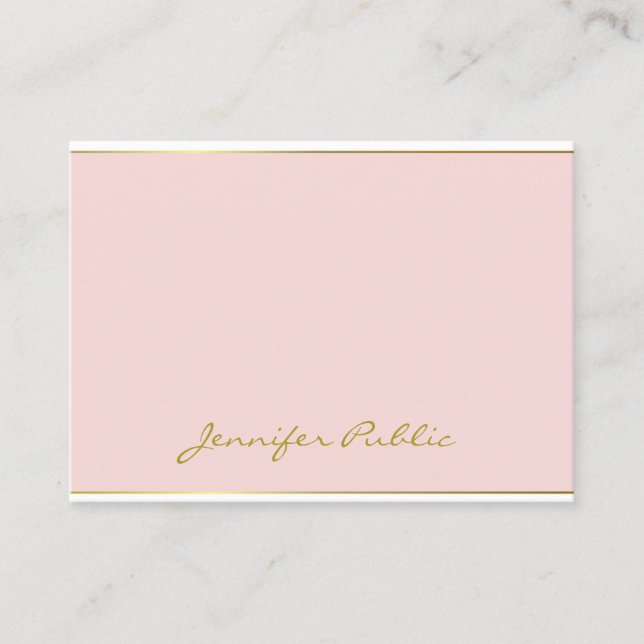 Blush Pink Gold Modern Handwritten Script Template Business Card (Front)