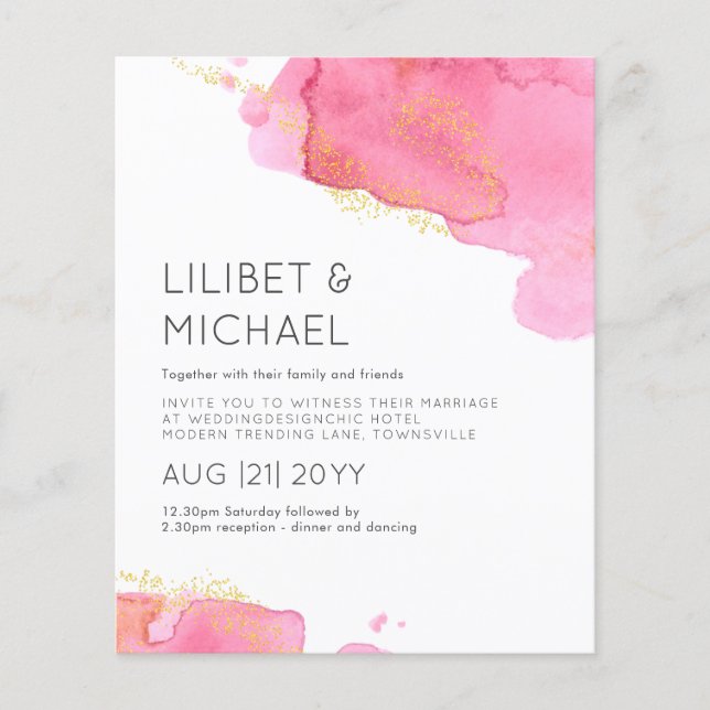 Blush Pink Gold Modern LOWEST BUDGET Wedding Flyer (Front)