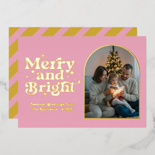Blush Pink & Gold Modern Retro Christmas Photo