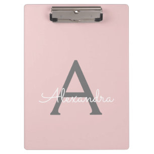 Blush Pink Gold Modern Script Girly Monogram Name Clipboard