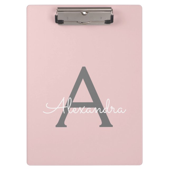 Blush Pink Gold Modern Script Girly Monogram Name Clipboard (Front)