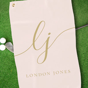 Blush Pink Gold Modern Script Monogram Name Girly Golf Towel