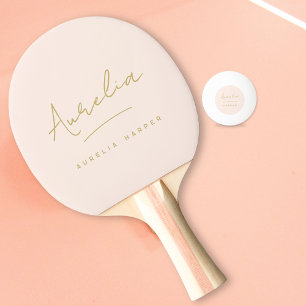 Blush Pink Gold Modern Script Monogram Signature Ping Pong Paddle