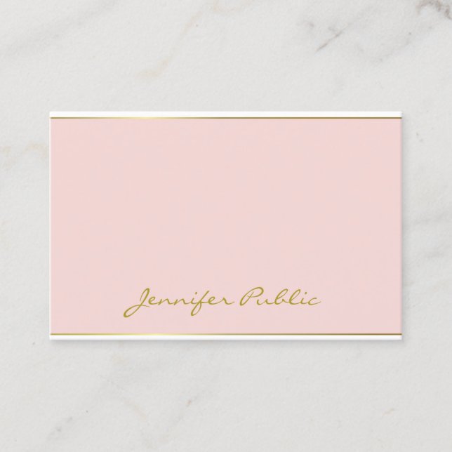 Blush Pink Gold Modern Template Handwritten Script Business Card (Front)