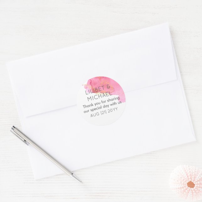 Blush Pink Gold Modern Wedding Favour Envelope Classic Round Sticker (Envelope)