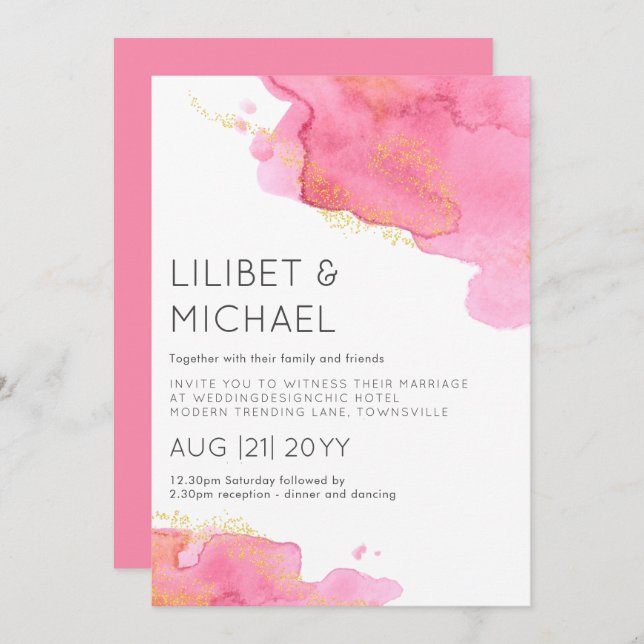 Blush Pink Gold Modern Wedding Invitation (Front/Back)