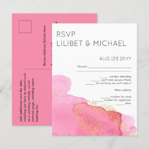 Blush Pink Gold Modern Wedding RSVP with Menu Postcard