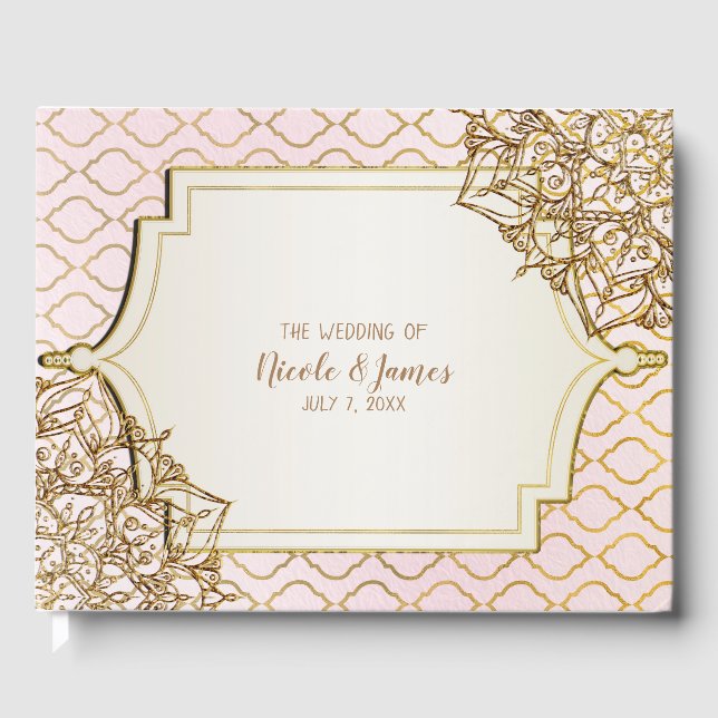 Blush Pink Gold Moroccan Arabian Nights Wedding Guest Book (Front)