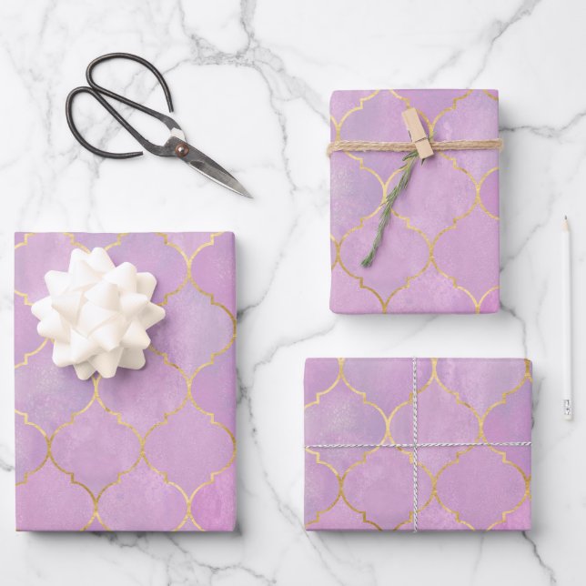 Blush Pink Gold Moroccan Pattern  Wrapping Paper Sheet (Front)
