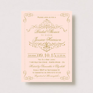 Blush Pink & Gold Ornate Swirl Bridal Shower Invitation