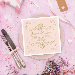 Blush Pink & Gold Ornate Swirl Bridal Shower Napkin