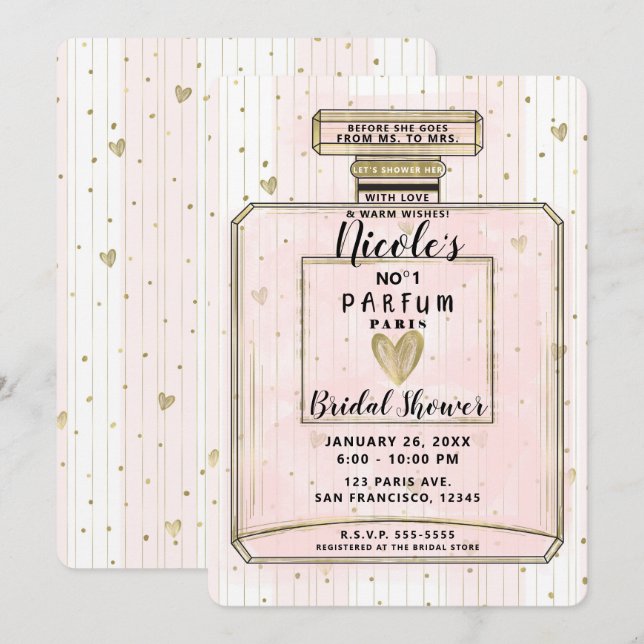 Blush Pink & Gold Paris Parfum Bridal Shower Invitation (Front/Back)