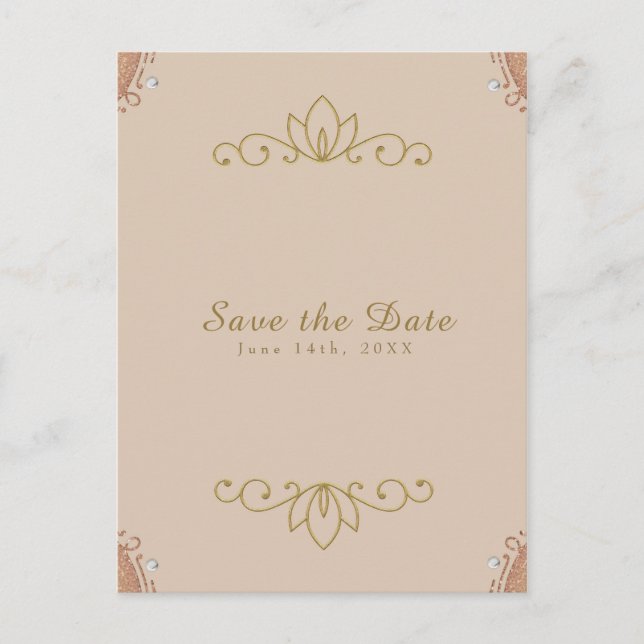 Blush Pink & Gold Pearl Elegant Chic Save the Date Announcement Postcard (Front)