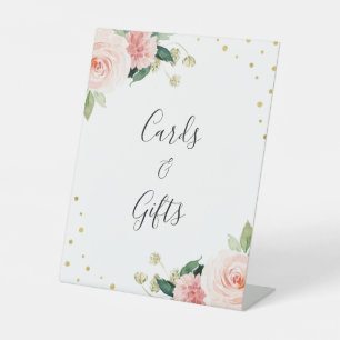 Blush pink gold peony floral wedding gifts sign