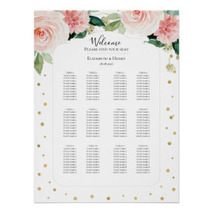 Blush pink gold peony floral wedding seating plan poster