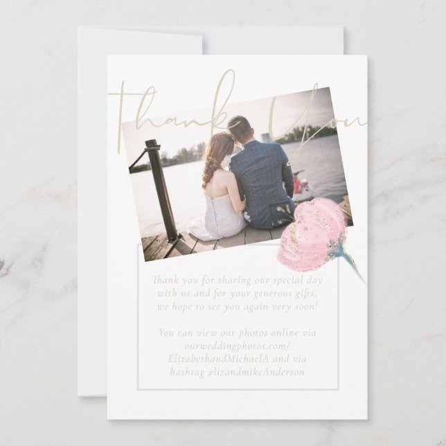 Blush Pink Gold Photo Thank You Wedding Card (Front)