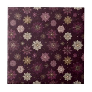 Blush Pink Gold Poinsettia Winter Floral Tile
