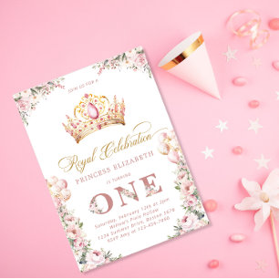 Blush Pink Gold Princess 1st Birthday Party Crown Invitation