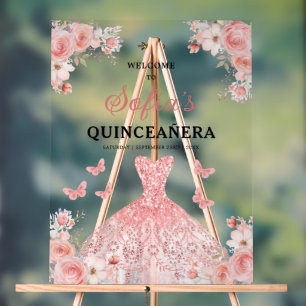 Blush Pink Gold Princess Quinceañera Welcome Acrylic Sign