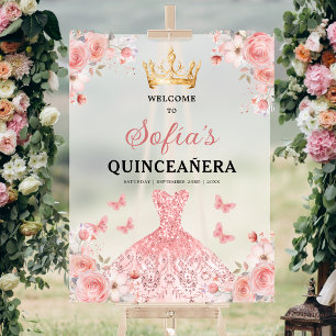 Blush Pink Gold Princess Quinceañera Welcome  Acrylic Sign