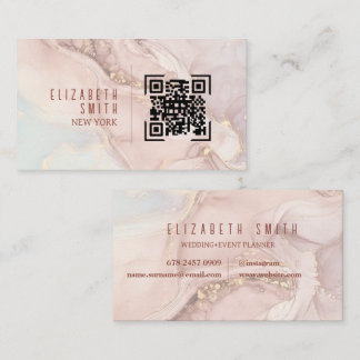  Blush Pink Gold QR Code Agate Business Card