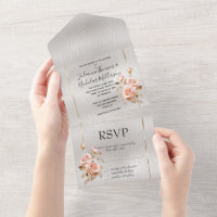 Blush Pink Gold Roses White Faux Leather