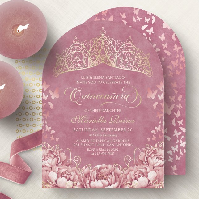 Blush Pink Gold Royal Princess Quinceanera Invitation (Creator Uploaded)