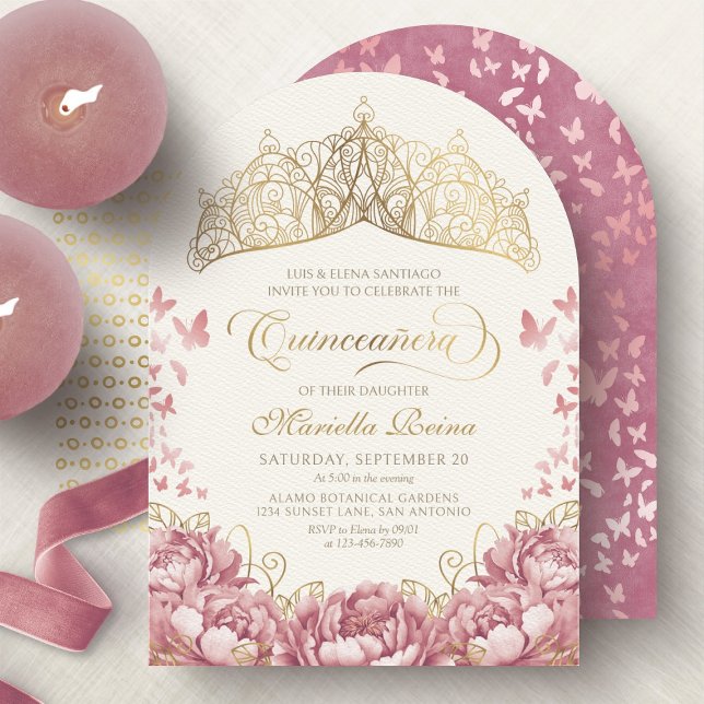 Blush Pink Gold Royal Princess Quinceanera Invitation (Creator Uploaded)