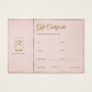 Blush Pink Gold Salon Monogram Gift Certificate