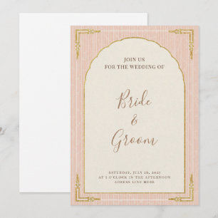 Blush Pink Gold Scalloped Arch Striped Elegant Invitation