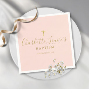 Blush Pink Gold Signature Baptism Christening Napk Napkin