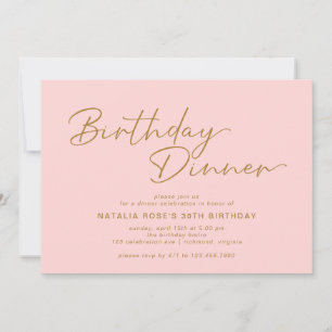Blush Pink & Gold   Simple Elegant Birthday Dinner Invitation
