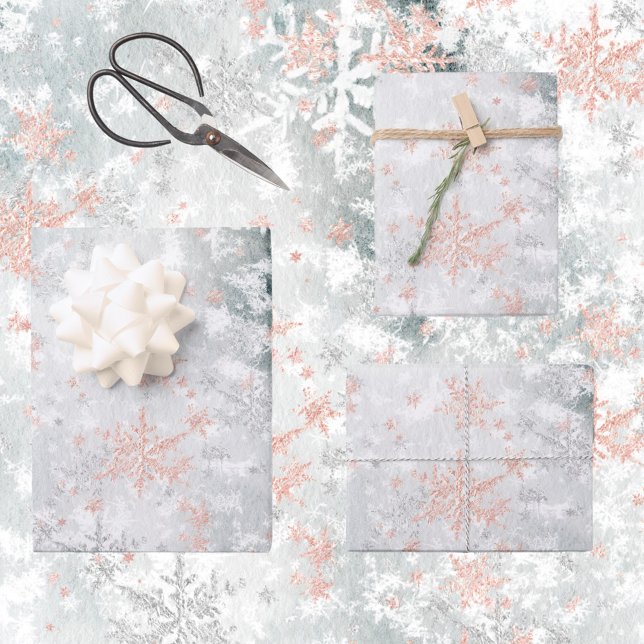Blush Pink Gold Snowflakes Frozen Lake Ice Wrapping Paper Sheet (Creator Uploaded)